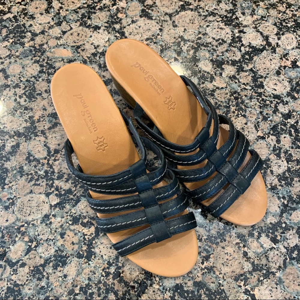 Paul Green Black Wedge Sandals